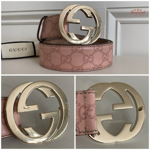 Authentic Gucci Pink Guccissima Leather Gold Interlocking G Buckle Belt 90/36 - Picture 2 of 13